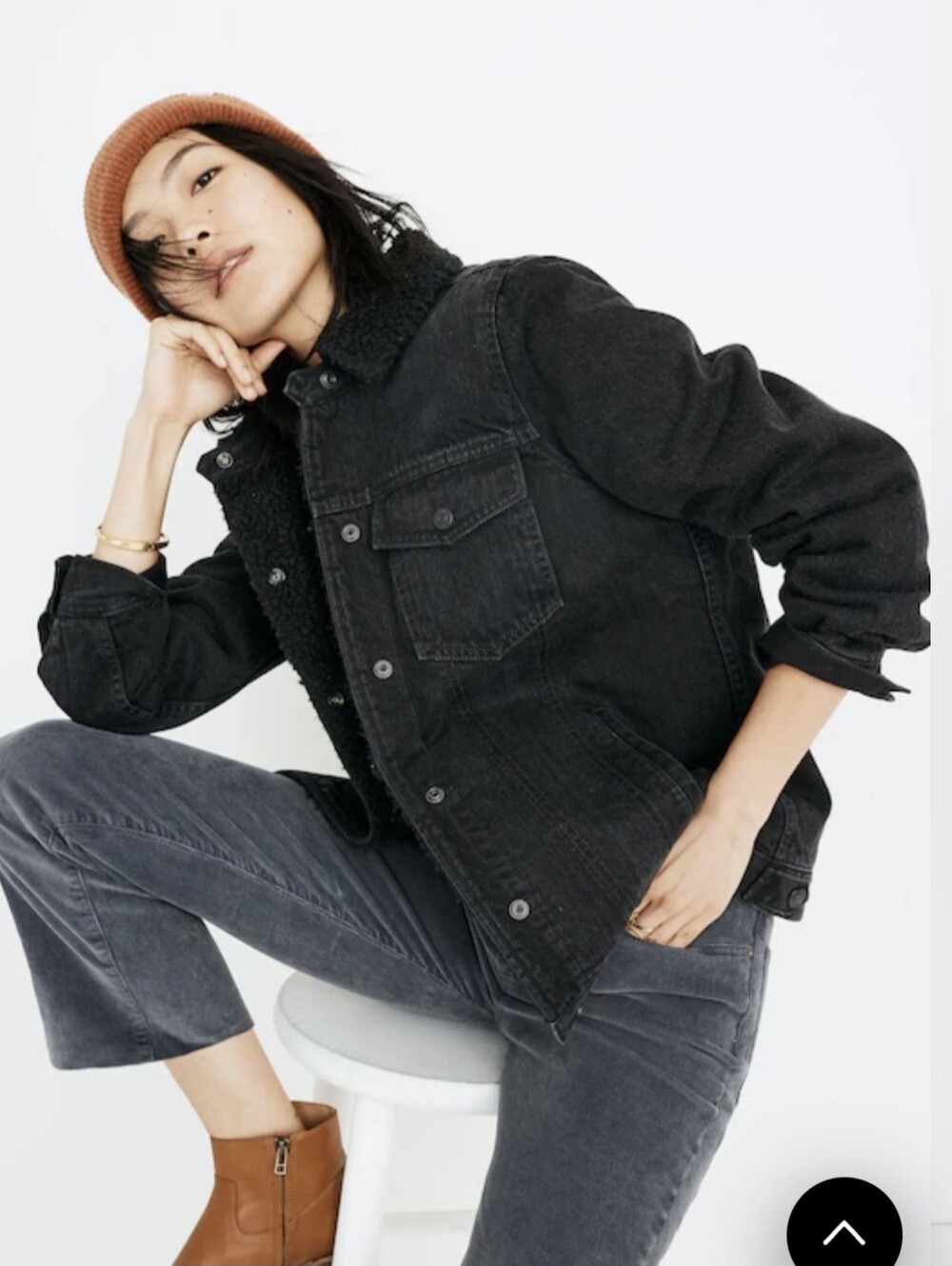 Madewell Oversized Sherpa Lined Black Denim Jacket See Measurements